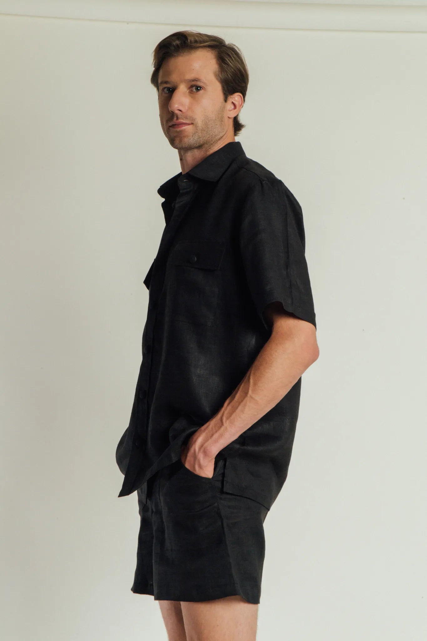 Triple Pocket Covered Button Shirt Men