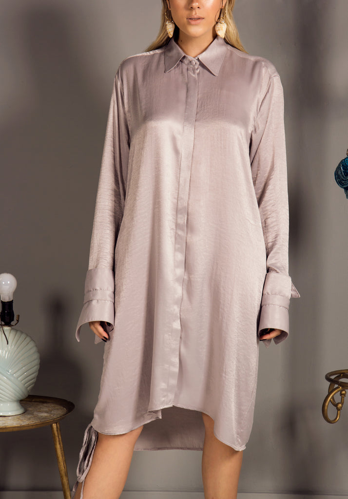 Light Grey Silk Shirt Dress-JC Lagares official website | JCL.