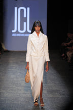 Draped Linen Top with Revere Collar