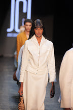 Draped Linen Top with Revere Collar