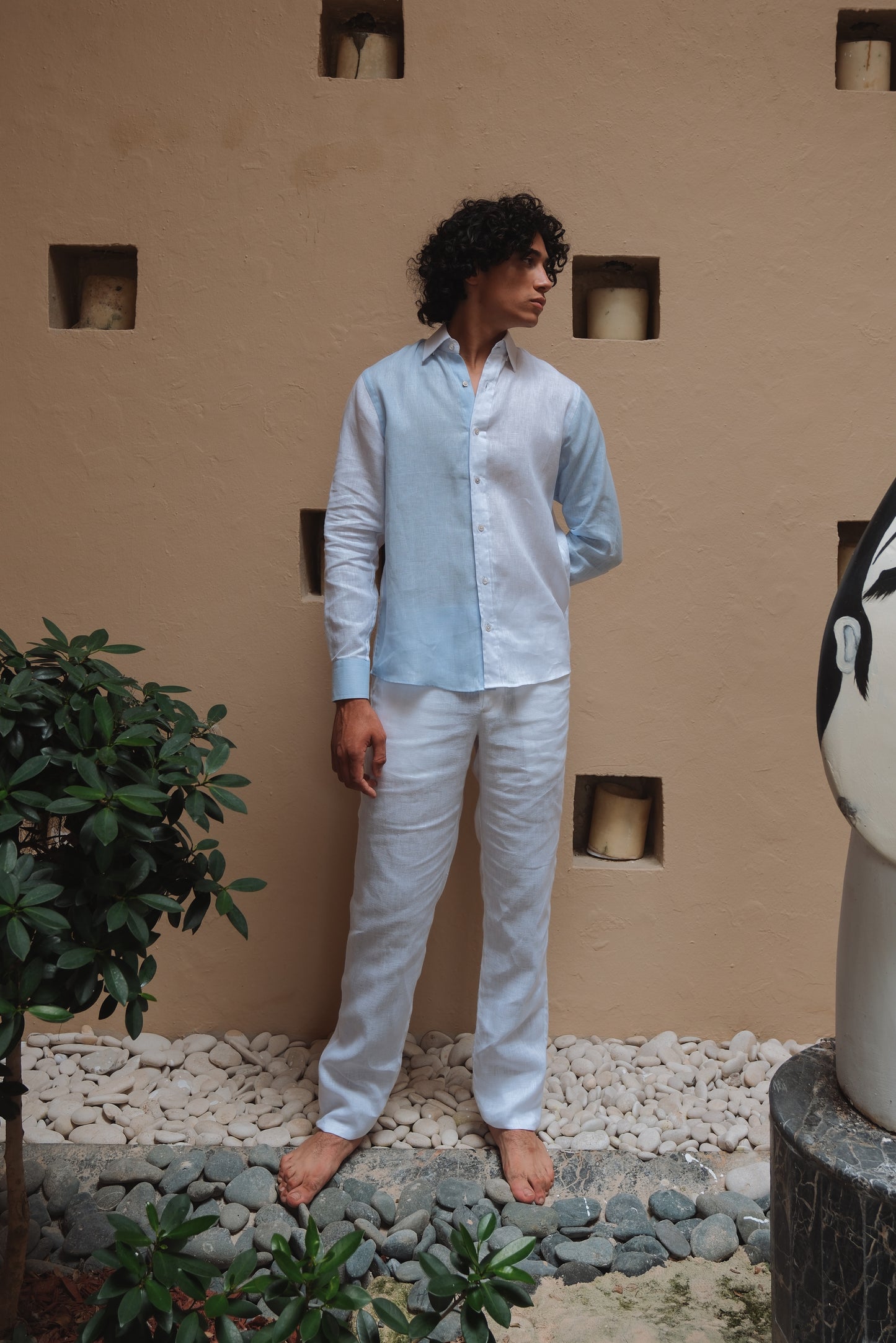 Two Toned Color Block Linen Long Sleeve Shirt