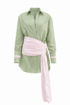 Color Block Draped Tulip Dress Shirt