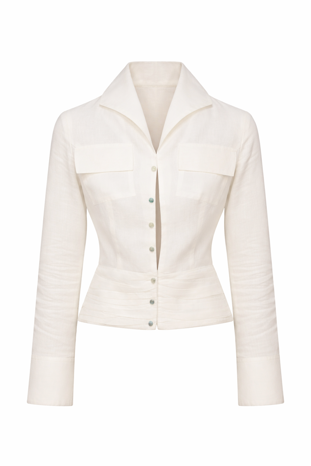 Draped Linen Top with Revere Collar