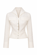 Draped Linen Top with Revere Collar