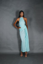 Halter Beaded & Draped Maxi Dress
