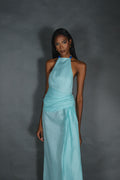 Halter Beaded & Draped Maxi Dress