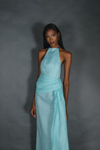 Halter Beaded & Draped Maxi Dress