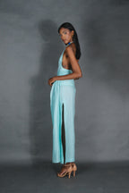 Halter Beaded & Draped Maxi Dress