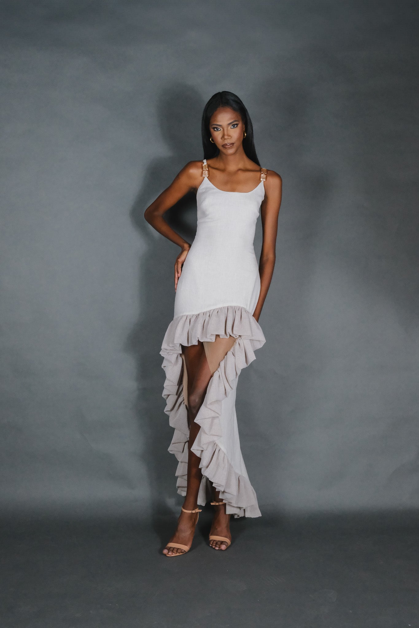 Cataleya High and Low Ruffles Linen Dress