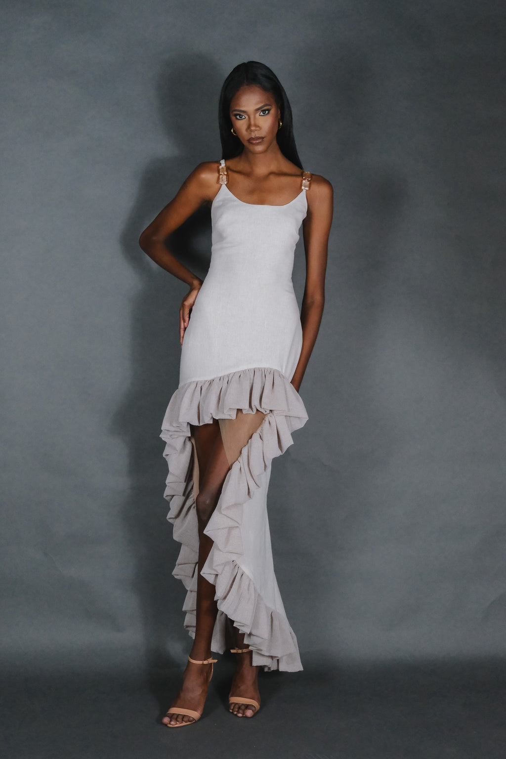 Cataleya High and Low Ruffles Linen Dress