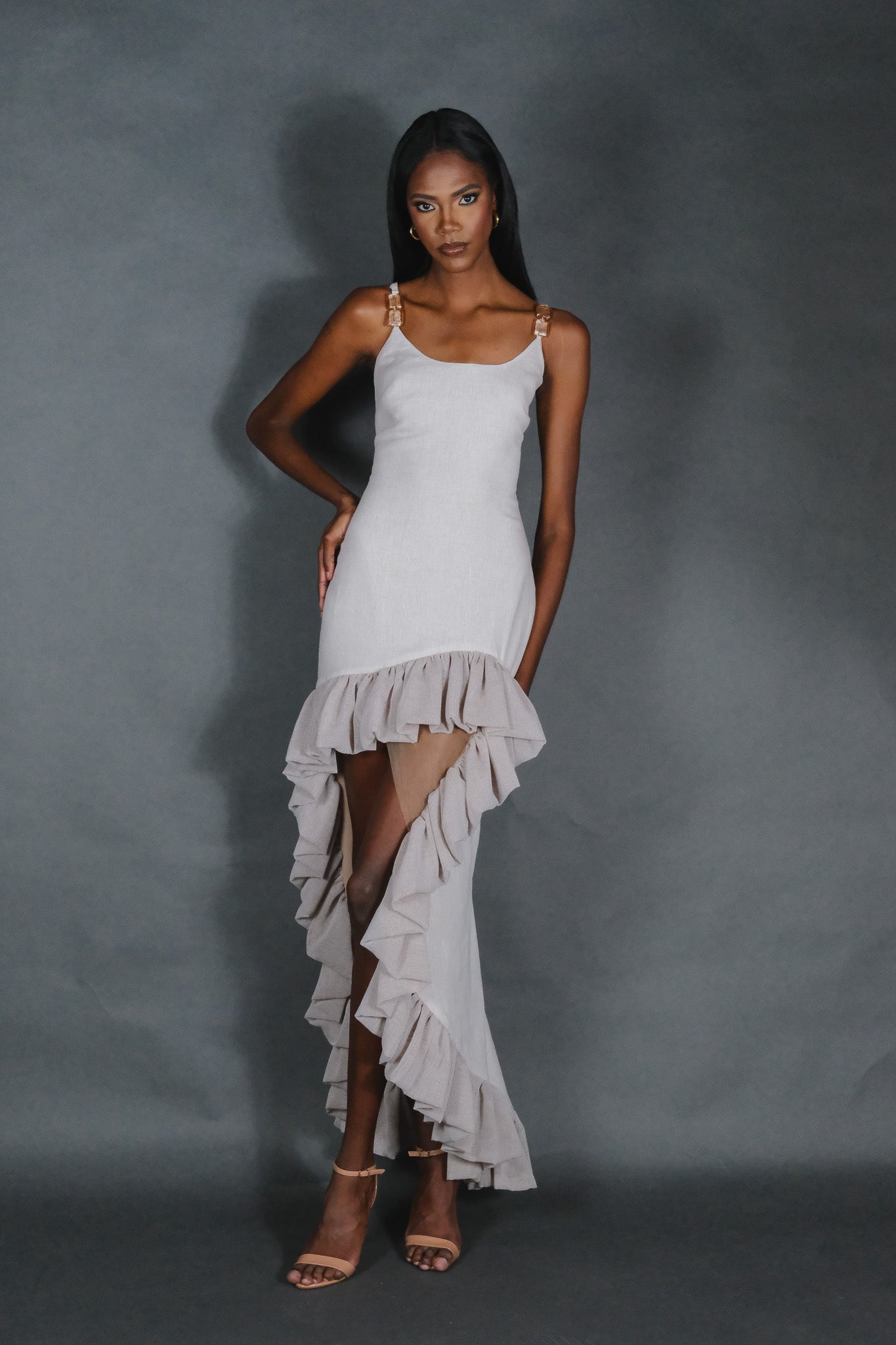 Cataleya High and Low Ruffles Linen Dress