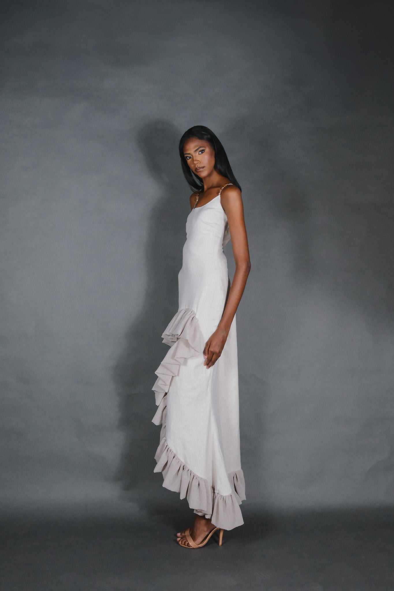 Cataleya High and Low Ruffles Linen Dress
