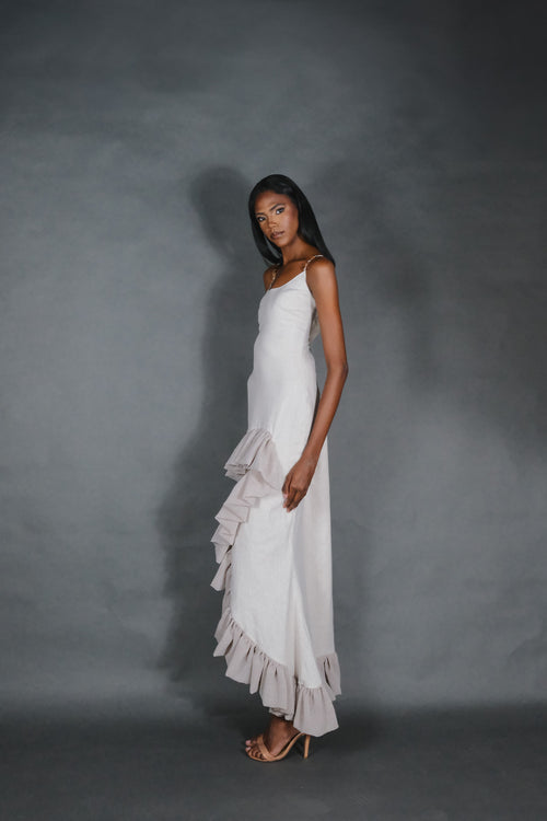 Cataleya High and Low Ruffles Linen Dress
