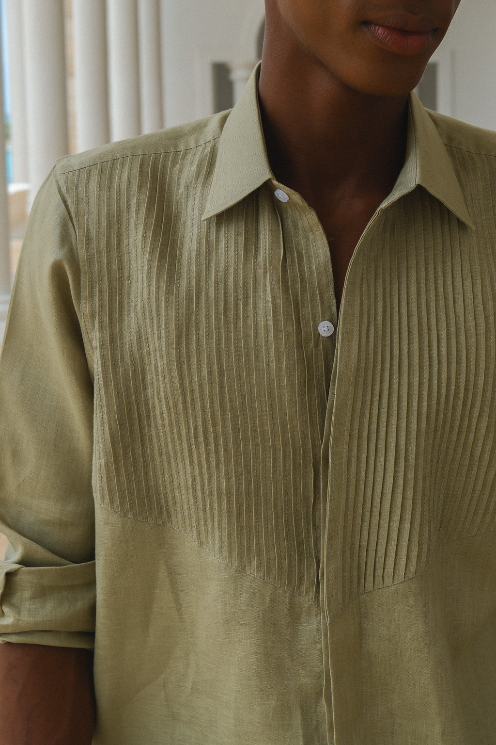 Triangle Tux Pleated Shirt