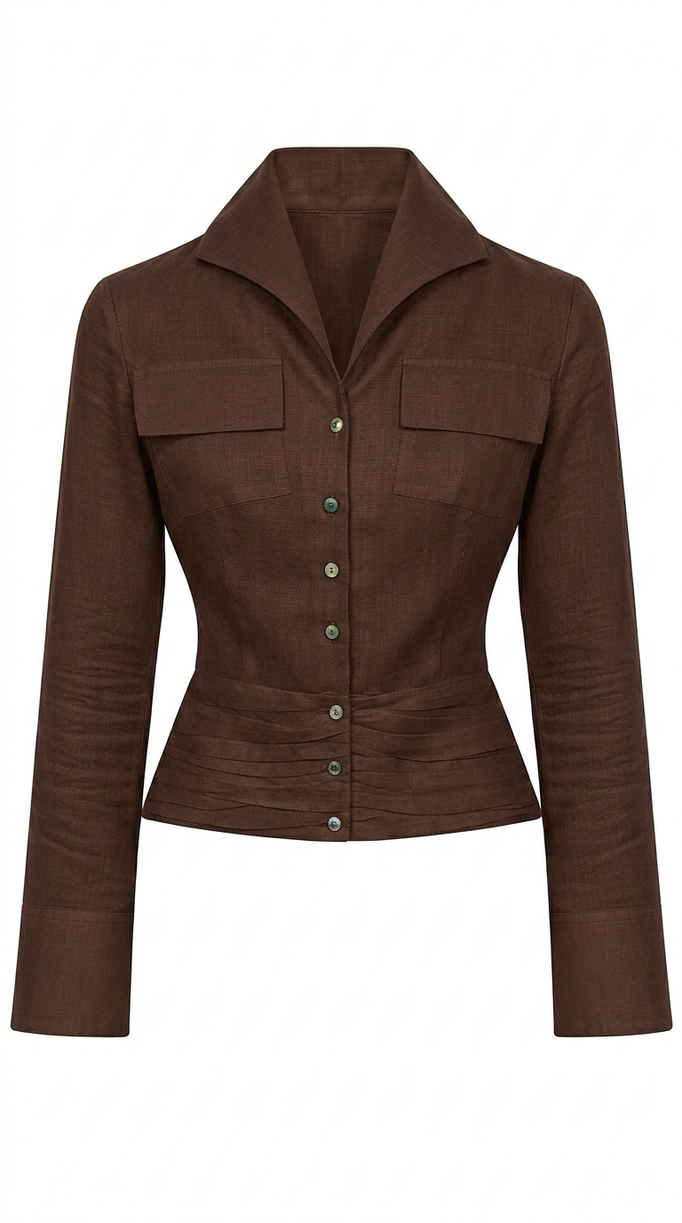 Draped Linen Top with Revere Collar