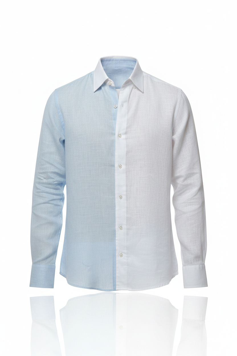 Two Toned Color Block Linen Long Sleeve Shirt