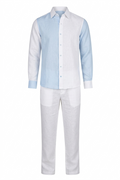 Two Toned Color Block Linen Long Sleeve Shirt