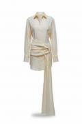 Tulip Linen Dress Shirt with Drapped Belt