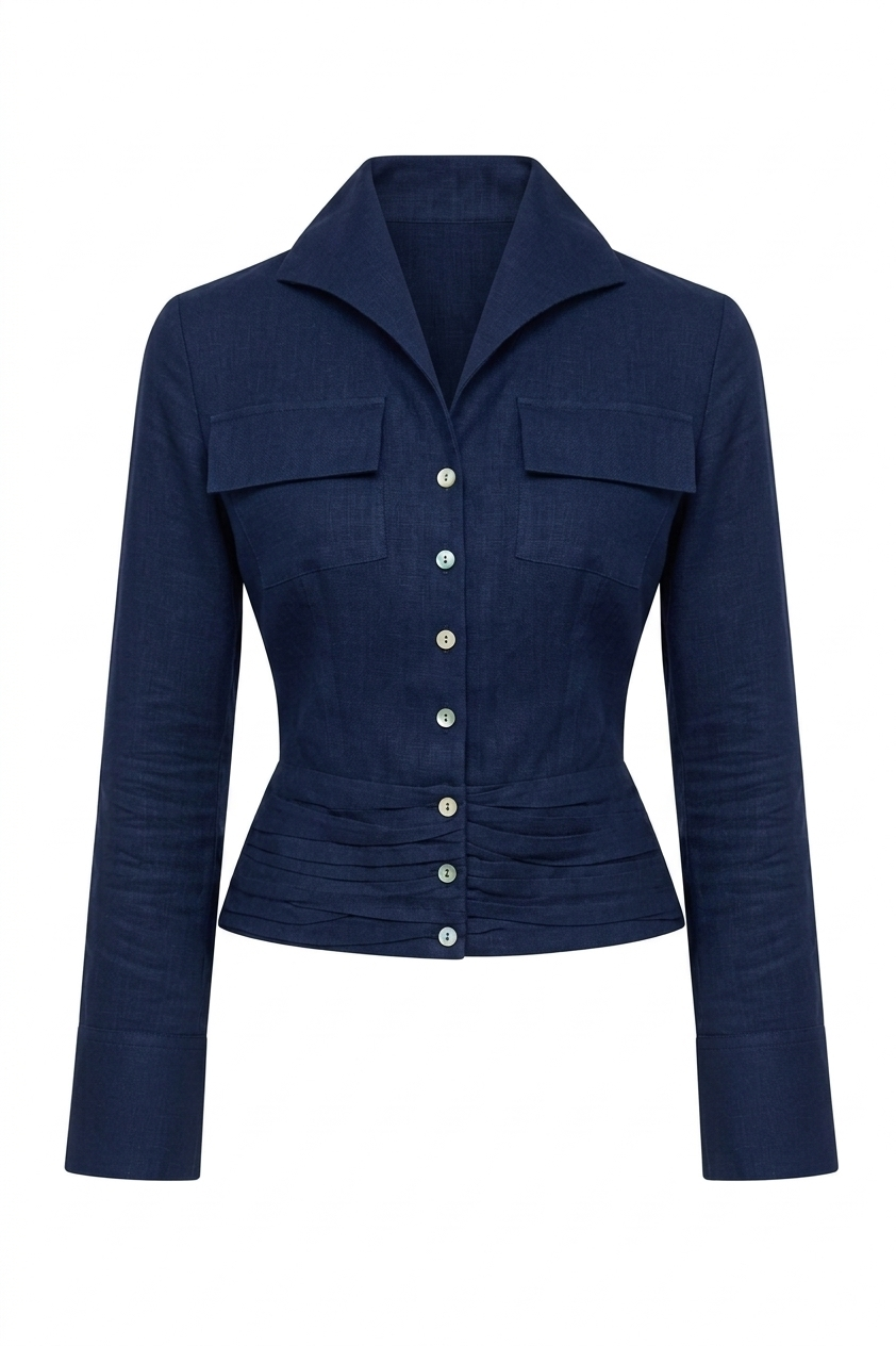 Draped Linen Top with Revere Collar