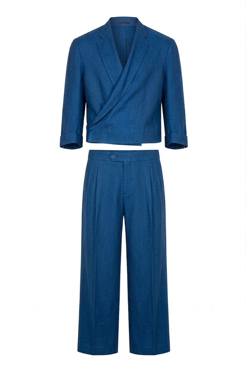 Crop Blazer Linen Pant Set