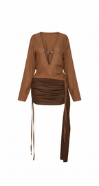 Eivisa Brown Draped Boho Mini Dress