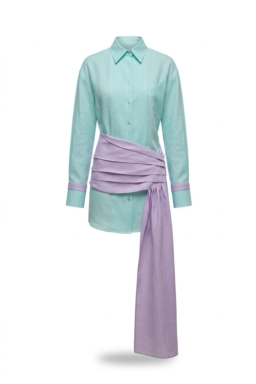 Color Block Draped Tulip Dress Shirt