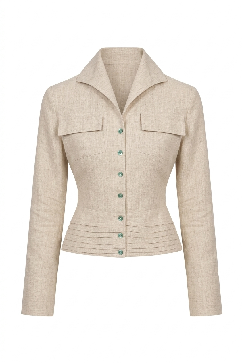 Draped Linen Top with Revere Collar
