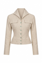 Draped Linen Top with Revere Collar