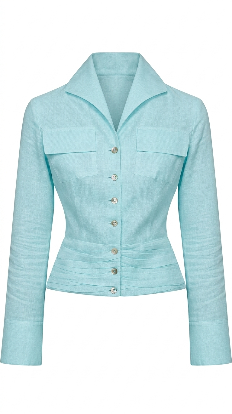 Draped Linen Top with Revere Collar
