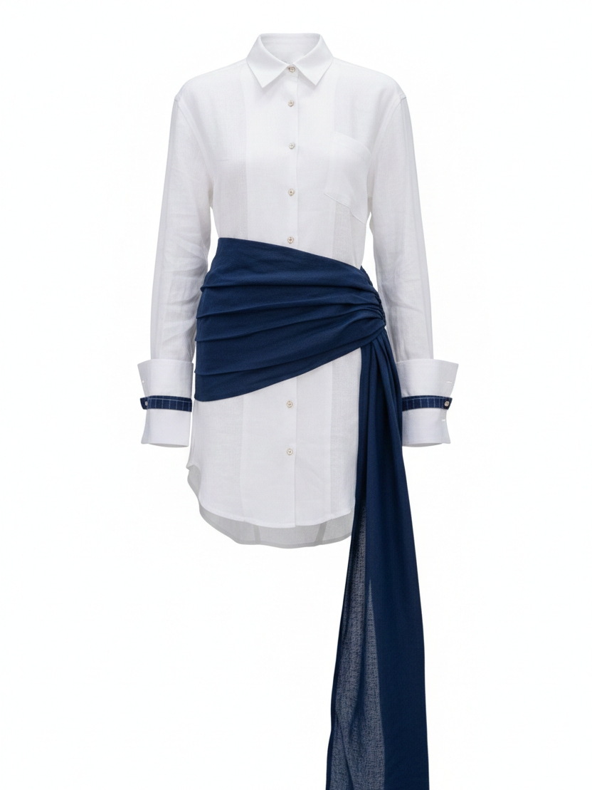 Color Block Draped Tulip Dress Shirt