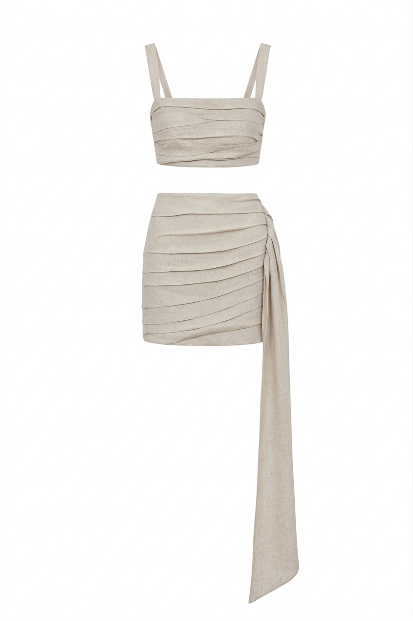 Gardenia Linen Draped Mini Skirt Set
