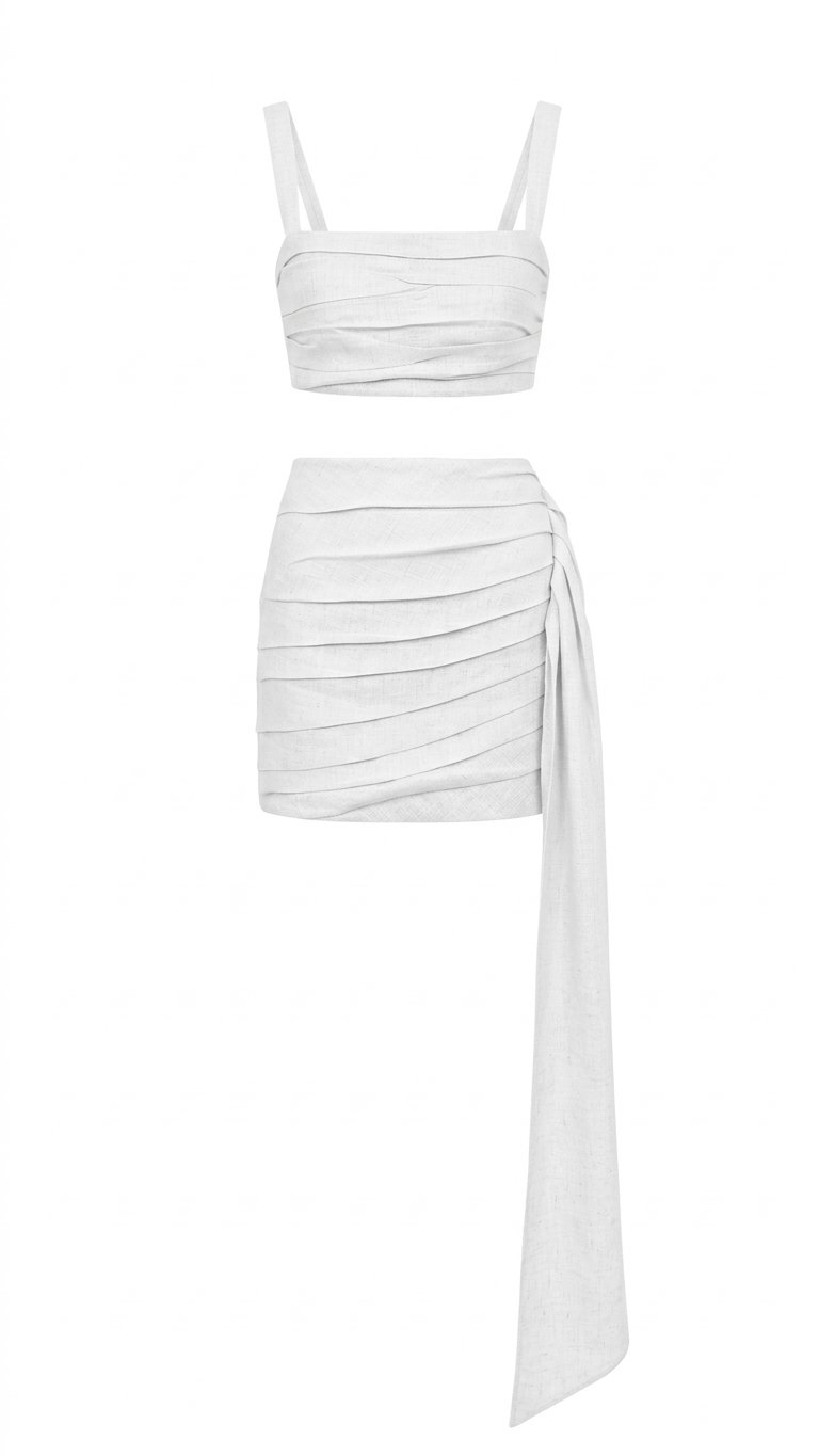 Gardenia Linen Draped Mini Skirt Set