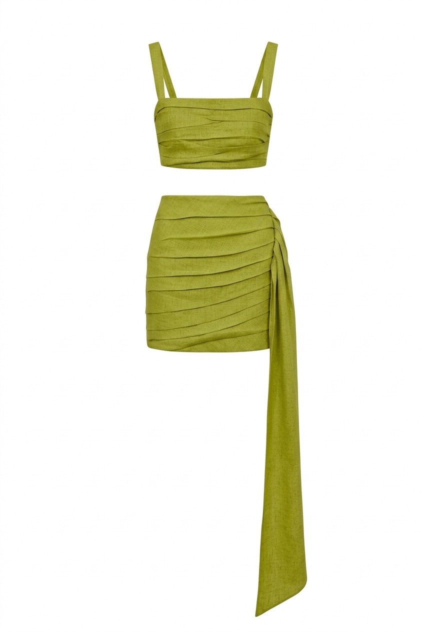 Gardenia Linen Draped Mini Skirt Set