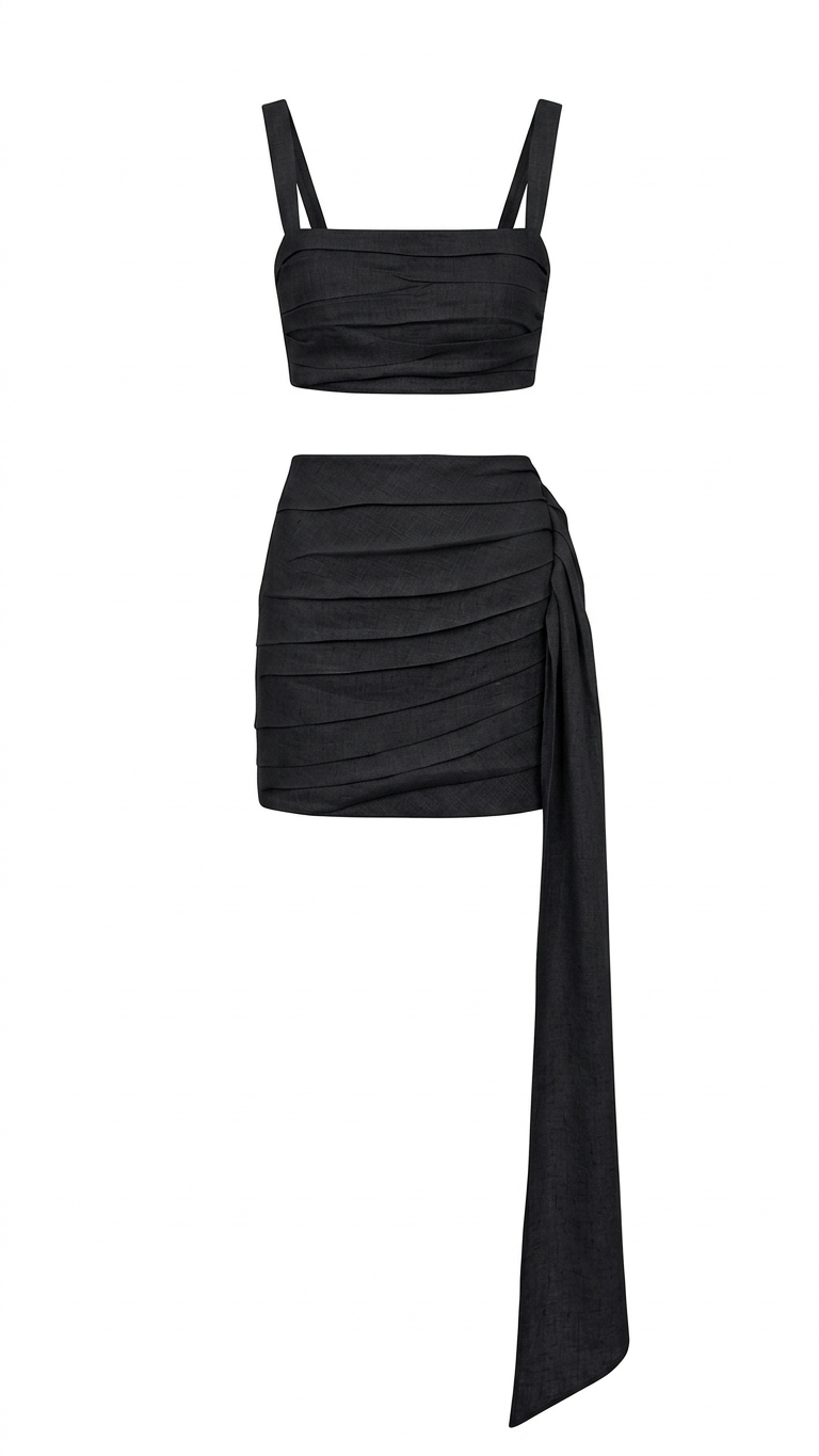 Gardenia Linen Draped Mini Skirt Set