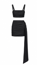 Gardenia Linen Draped Mini Skirt Set