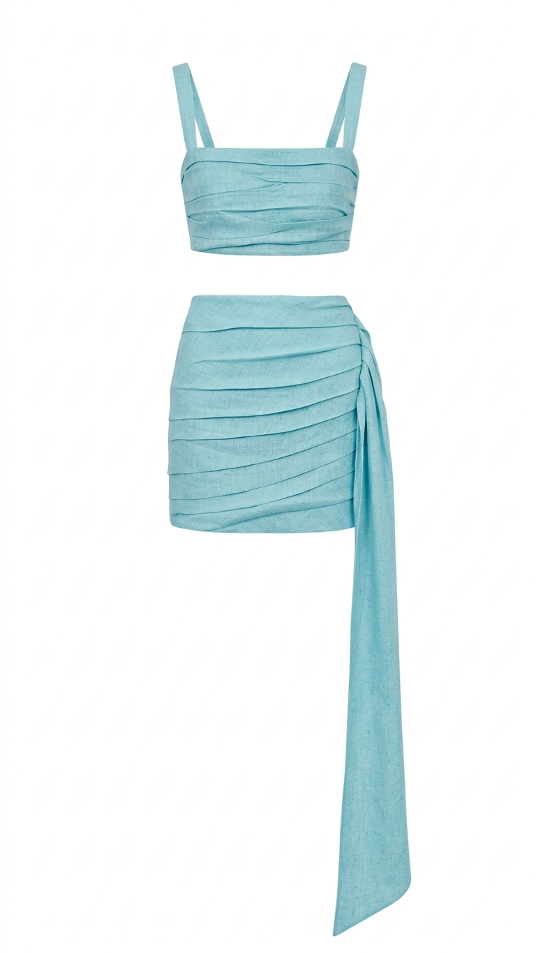 Gardenia Linen Draped Mini Skirt Set