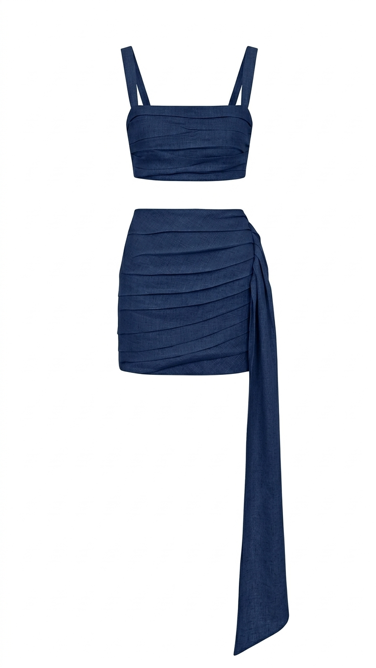Gardenia Linen Draped Mini Skirt Set