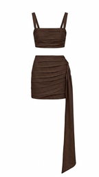 Gardenia Linen Draped Mini Skirt Set