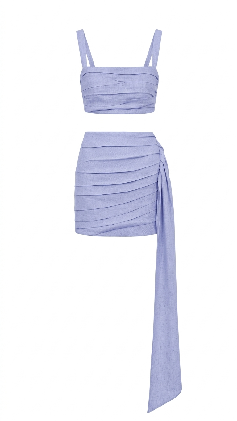 Gardenia Linen Draped Mini Skirt Set