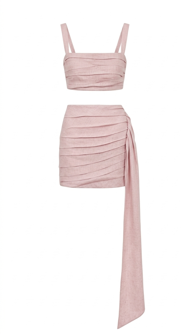 Gardenia Linen Draped Mini Skirt Set