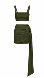 Gardenia Linen Draped Mini Skirt Set