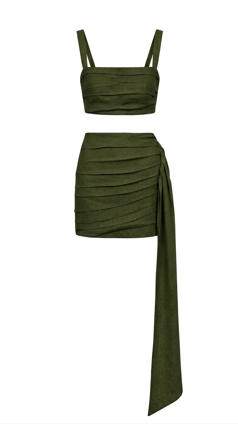 Gardenia Linen Draped Mini Skirt Set