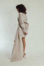 Tulip Linen Dress Shirt with Drapped Belt