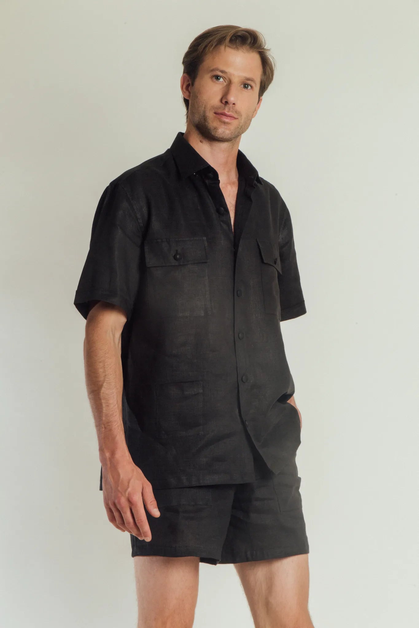 Triple Pocket Covered Button Shirt Men