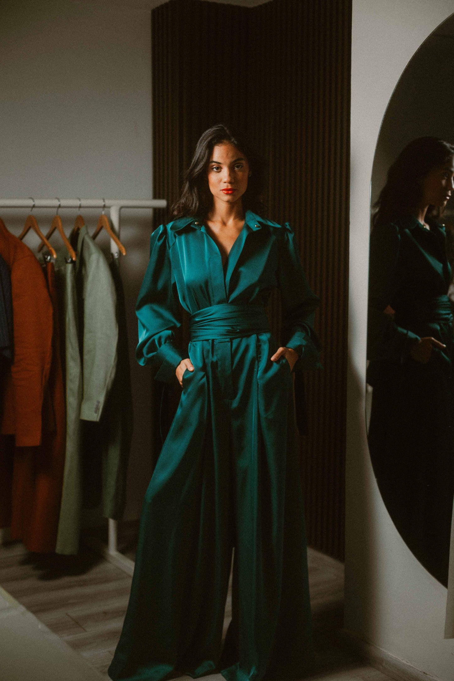 Claudia Long Sleeve Silk Jumpsuit