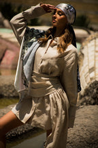 Tulip Linen Dress Shirt with Drapped Belt
