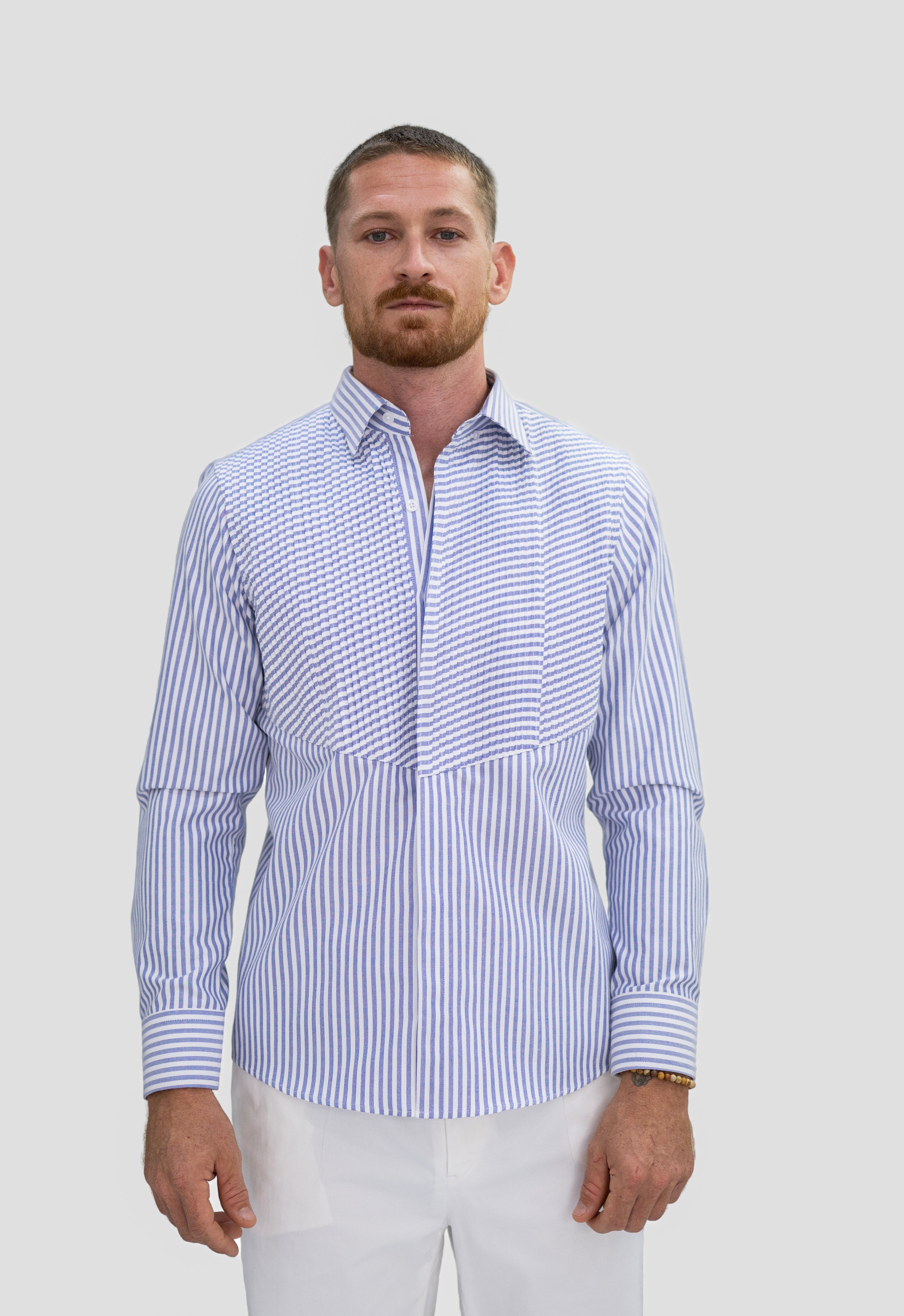 Triangle Stripes Pleated Shirt