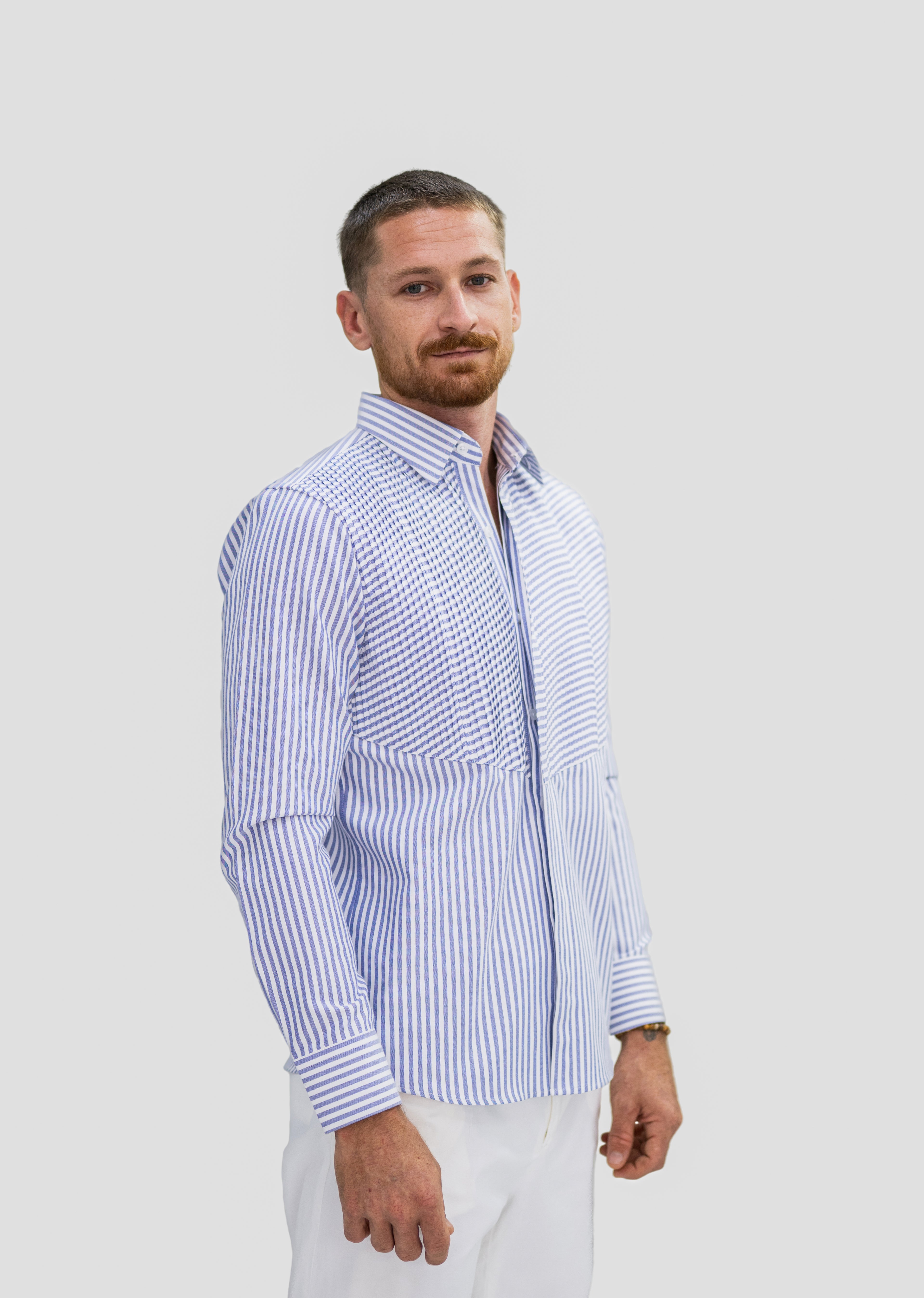 Triangle Stripes Pleated Shirt