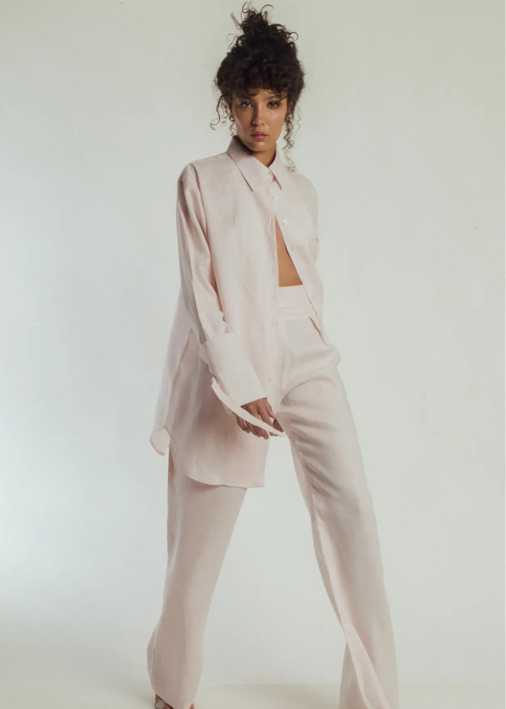 Tulip Linen Dress Shirt with Drapped Belt