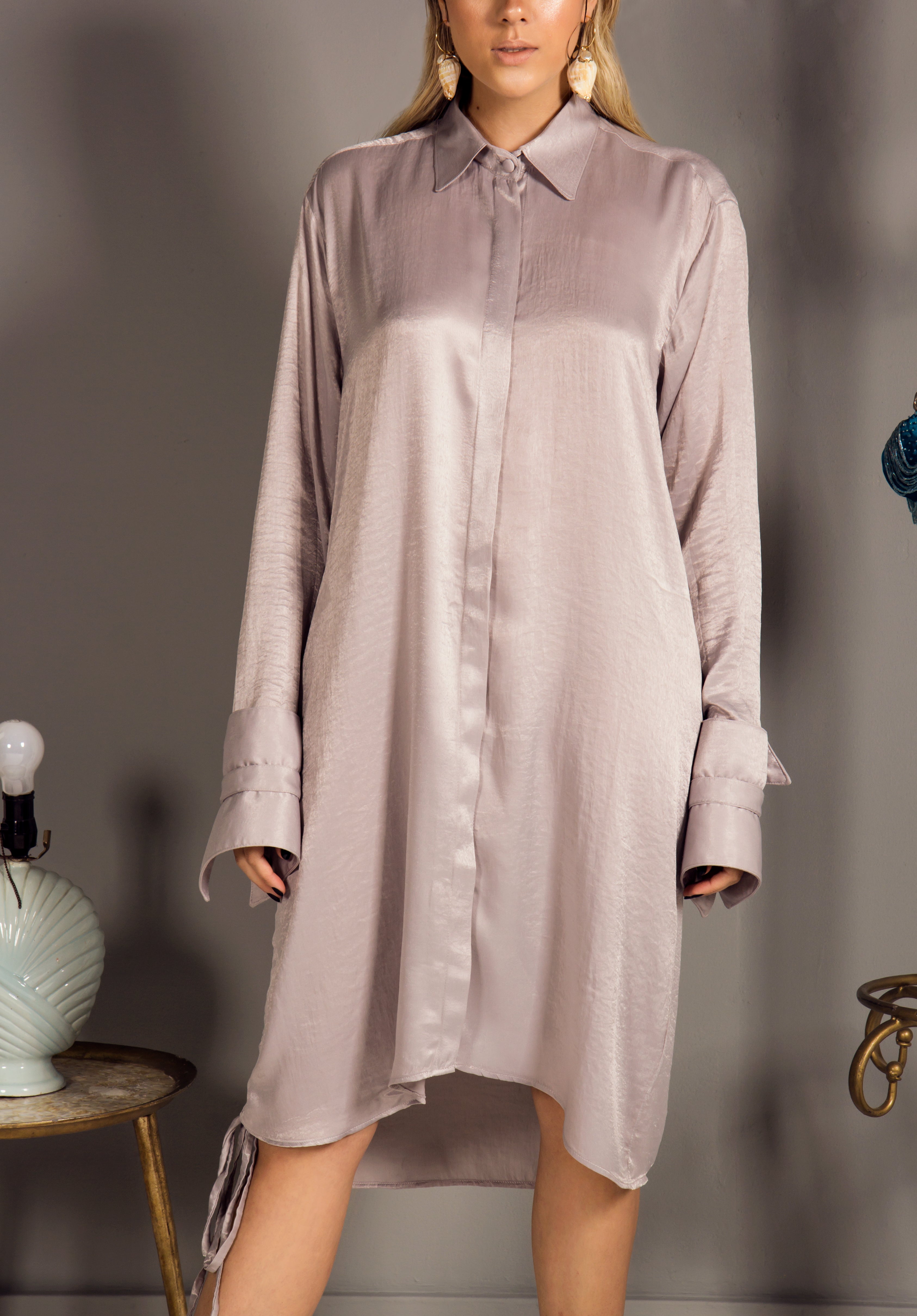 Light Grey Silk Shirt Dress-JC Lagares official website | JCL.